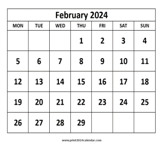 printable February 2024 calendar