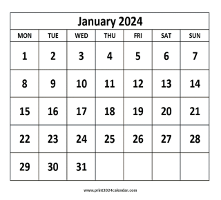 printable January 2024 calendar
