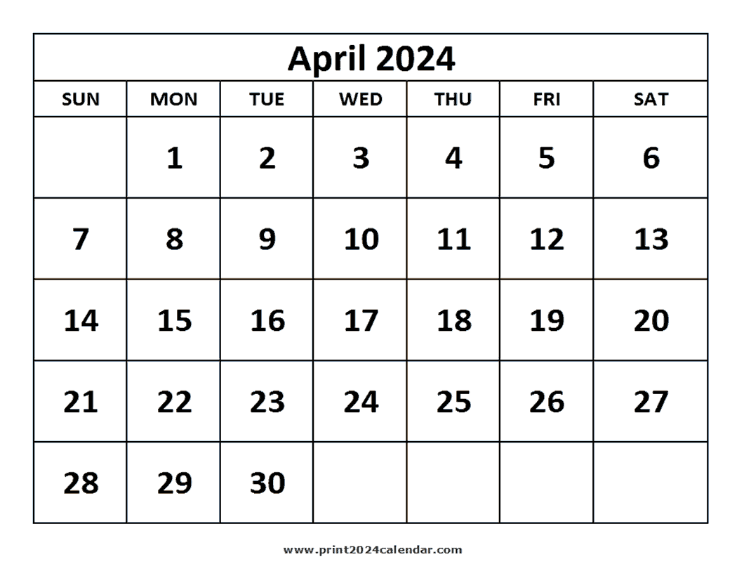 Print April 2024 Calendar