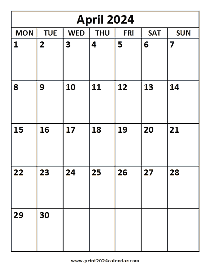 April 2024 printable Calendar