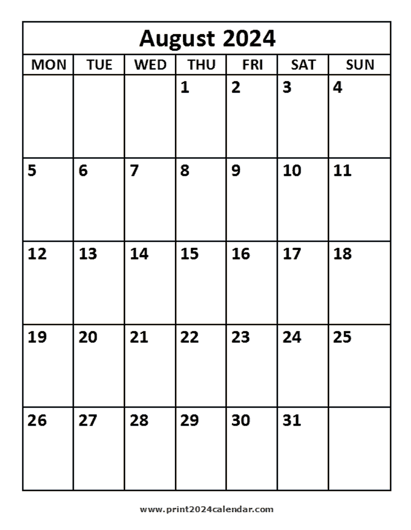 August 2024 printable Calendar