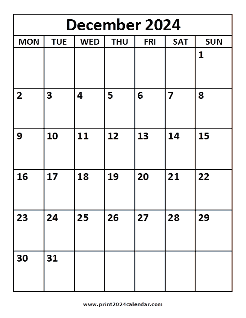 December 2024 printable Calendar
