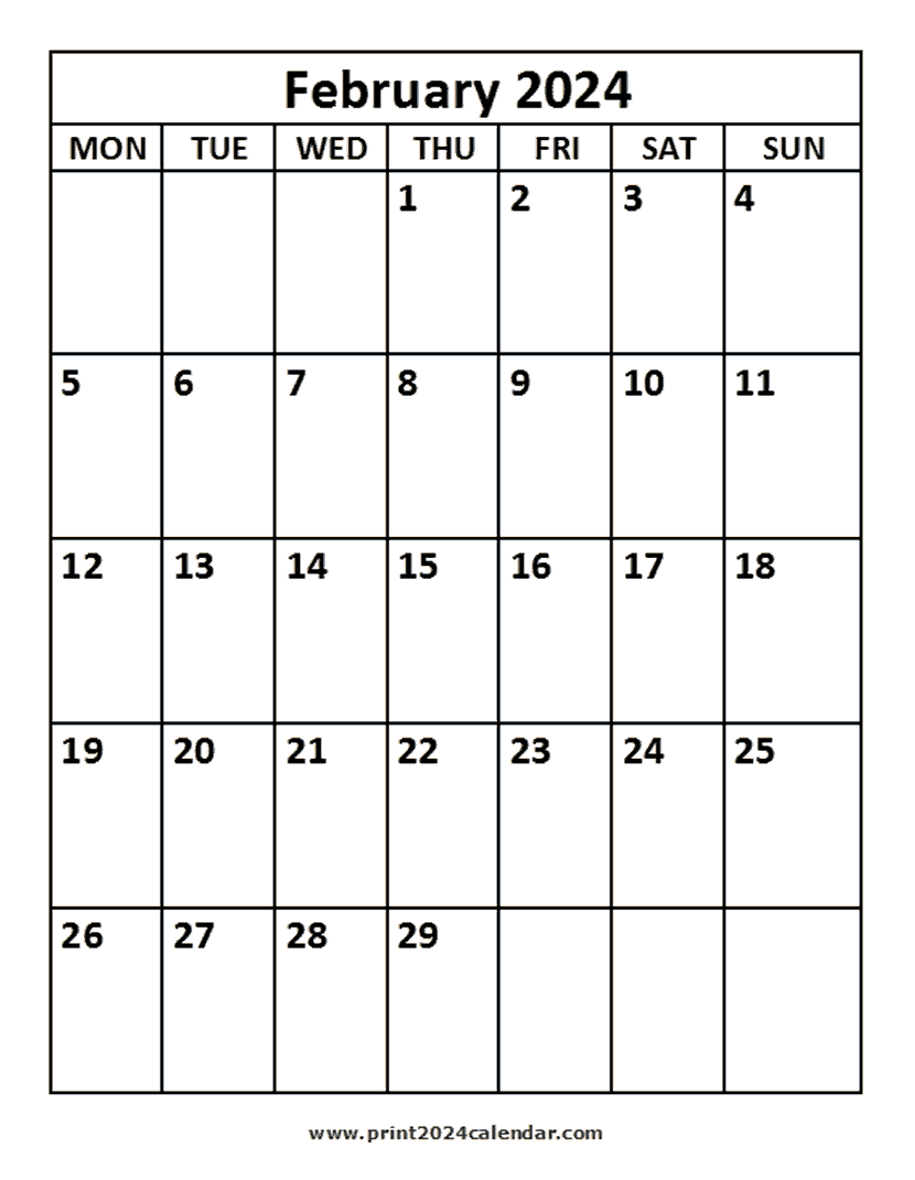 February 2024 printable Calendar
