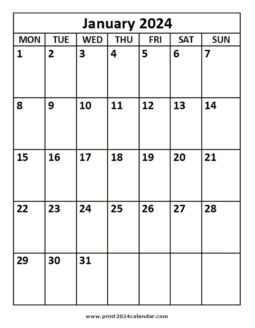 January 2024 printable Calendar