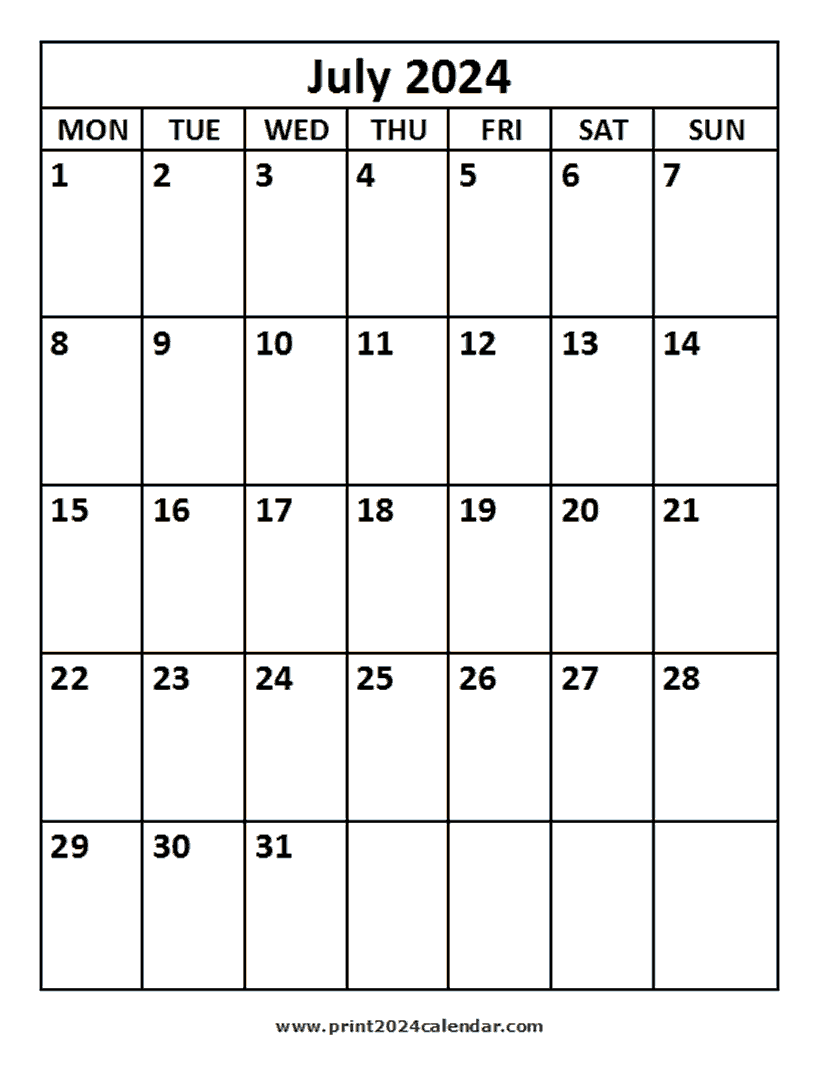 July 2024 printable Calendar