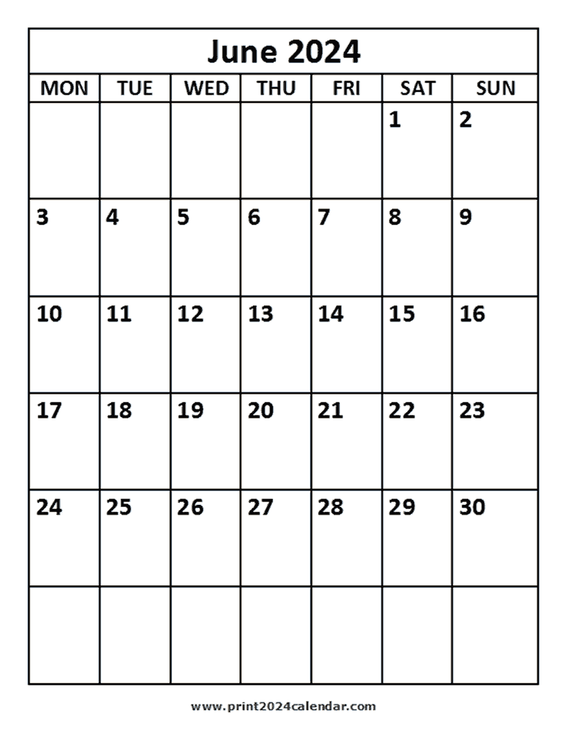June 2024 printable Calendar
