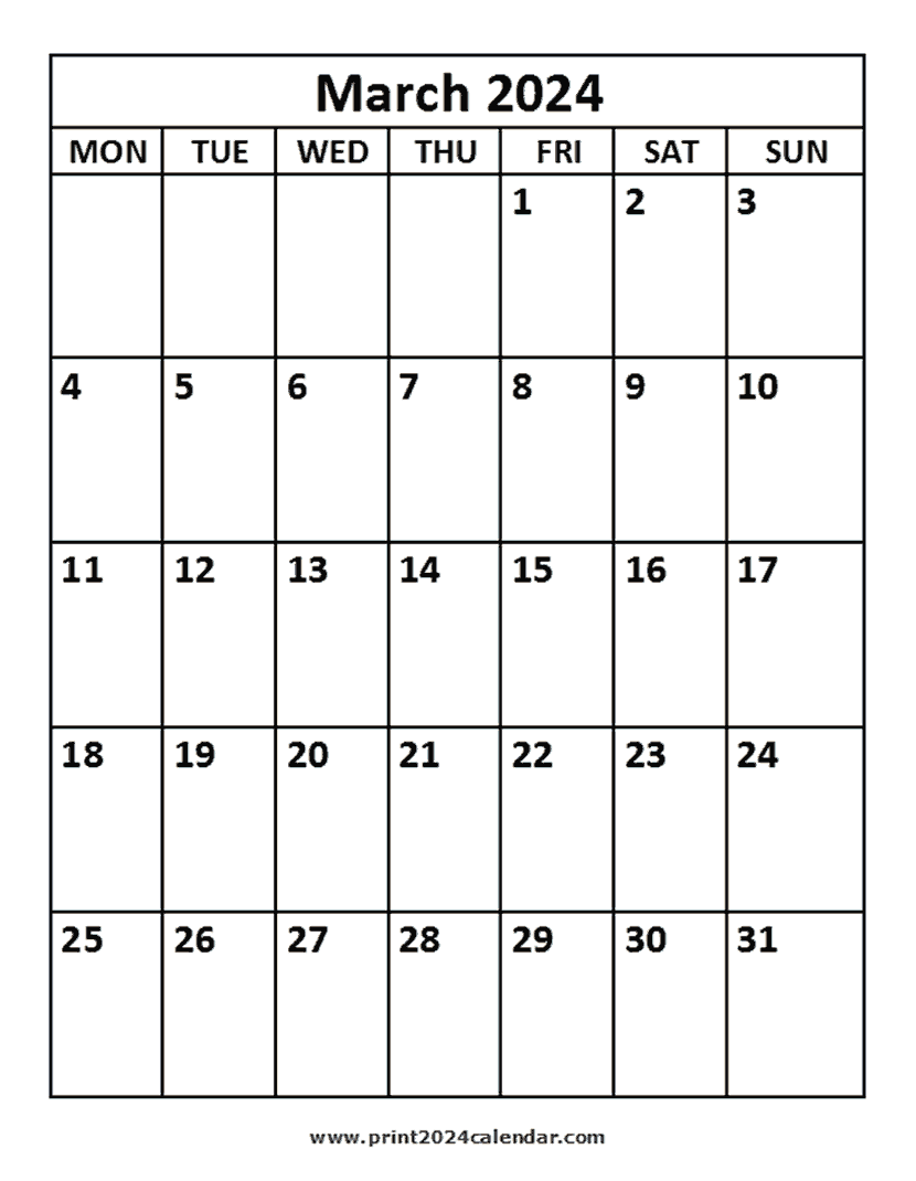 March 2024 printable Calendar