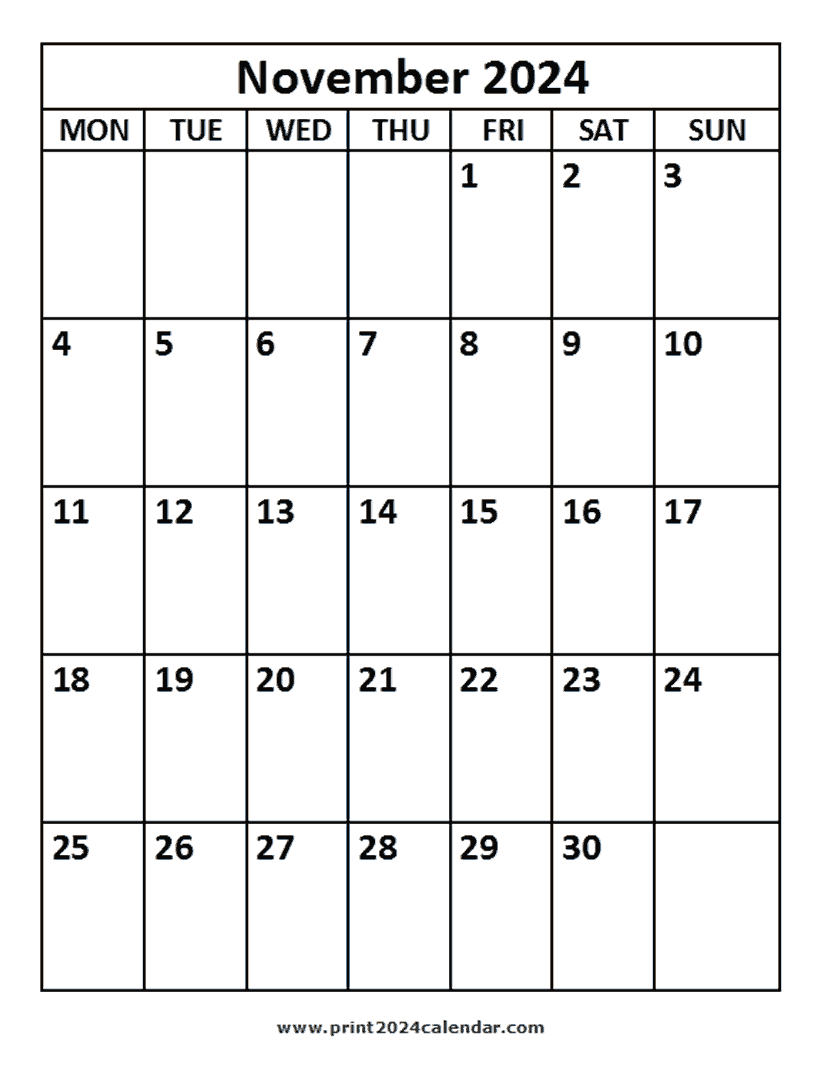 November 2024 printable Calendar