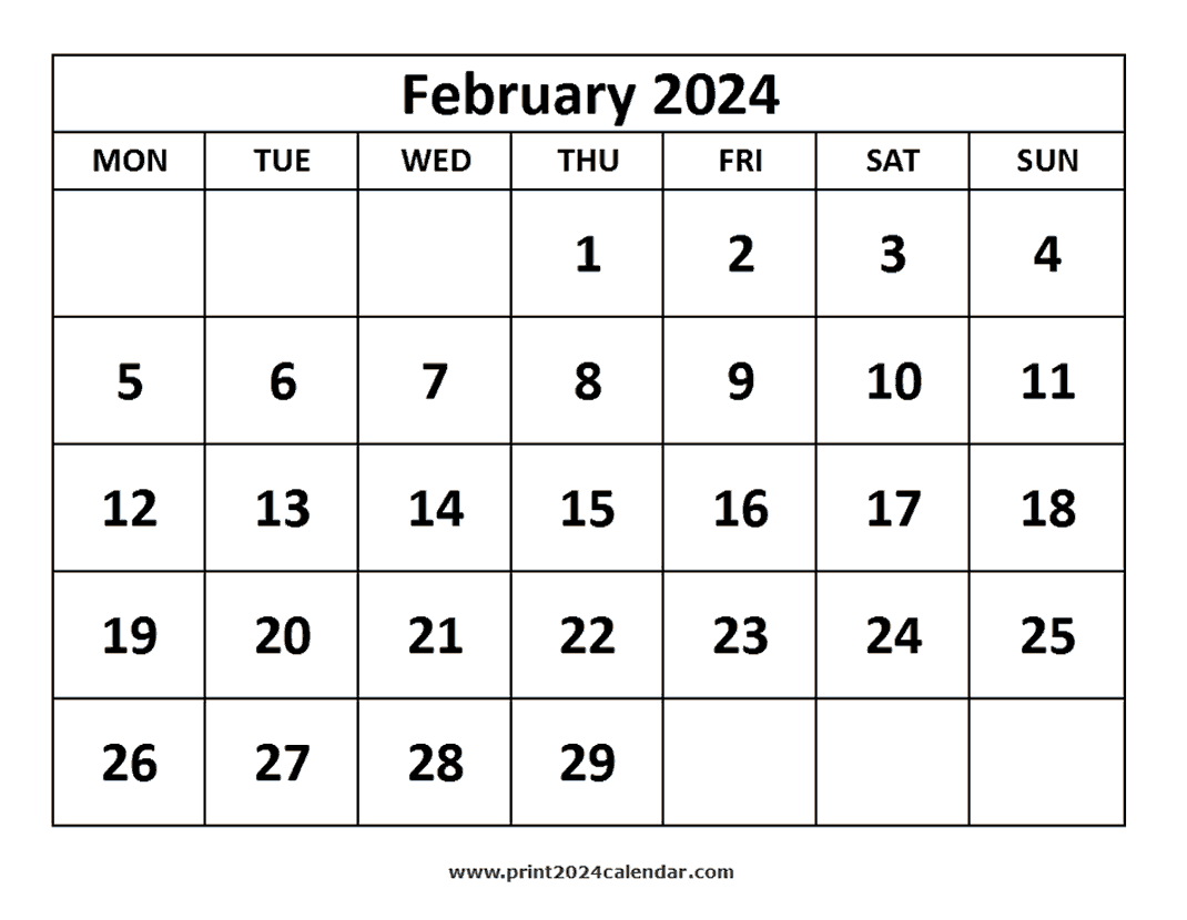 printable February 2024 Calendar