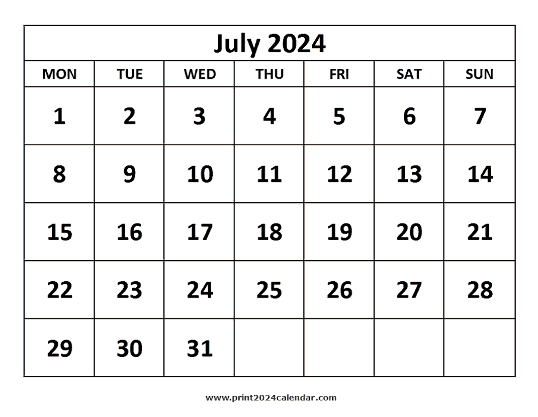printable July 2024 Calendar