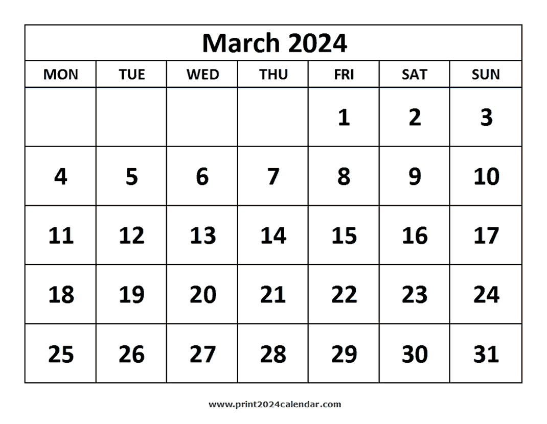 printable March 2024 Calendar