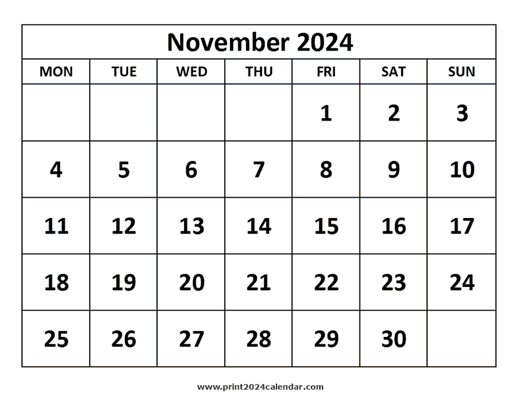 printable November 2024 Calendar